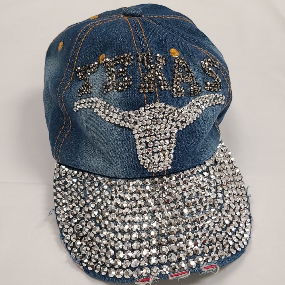 Texas Longhorns Denim hat with Bling Distressed